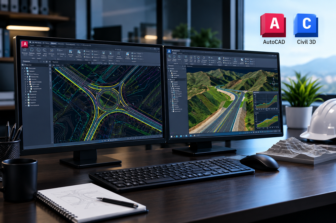 Estación CAD con diseño de carreteras 3D
